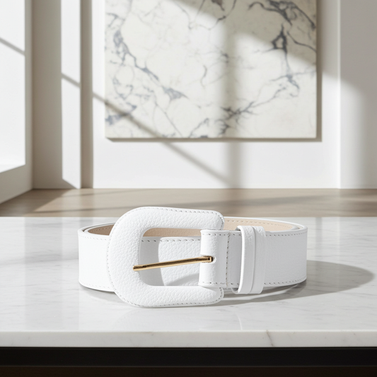 Cinto Feminino de Couro com Fivela Encapada Branco