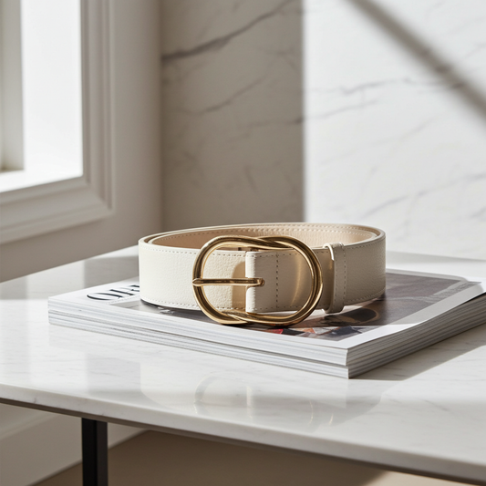 Cinto Feminino em Couro Marfim