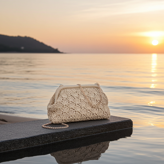 Bolsa Festa Feminina de Crochê em Ráfia Bege