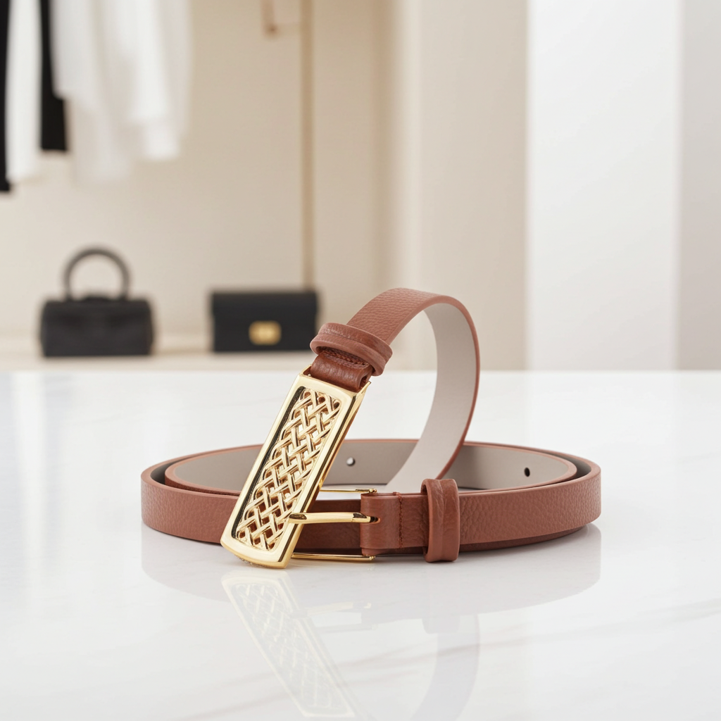 Cinto Feminino de Couro Clássico Caramelo