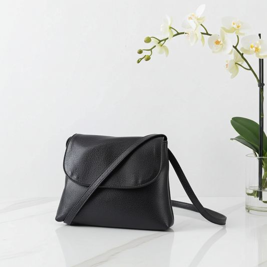 Bolsa Feminina de Couro com Alça Transversal Preto