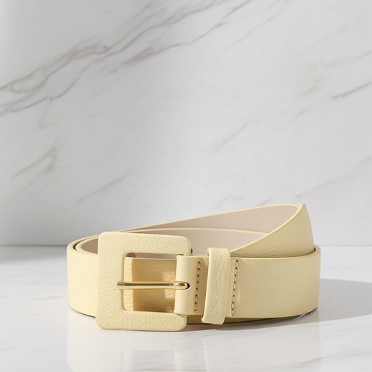 Cinto Feminino de Couro com Fivela Quadrada Encapada Amarelo