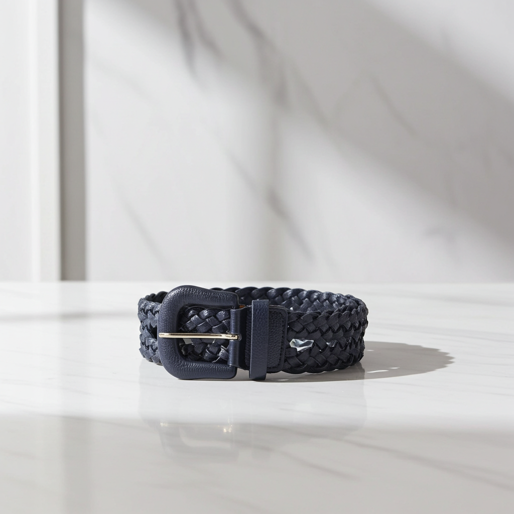 Cinto Trançado em Couro Preto