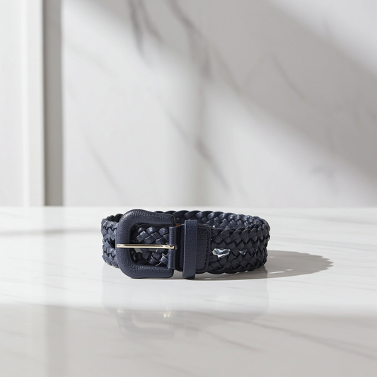 Cinto Trançado em Couro Preto