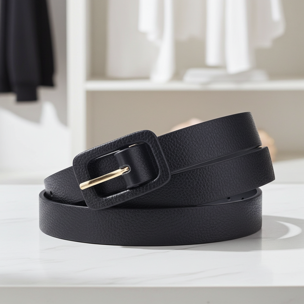 Cinto Feminino de Couro Legítimo com Fivela Forrada Preto