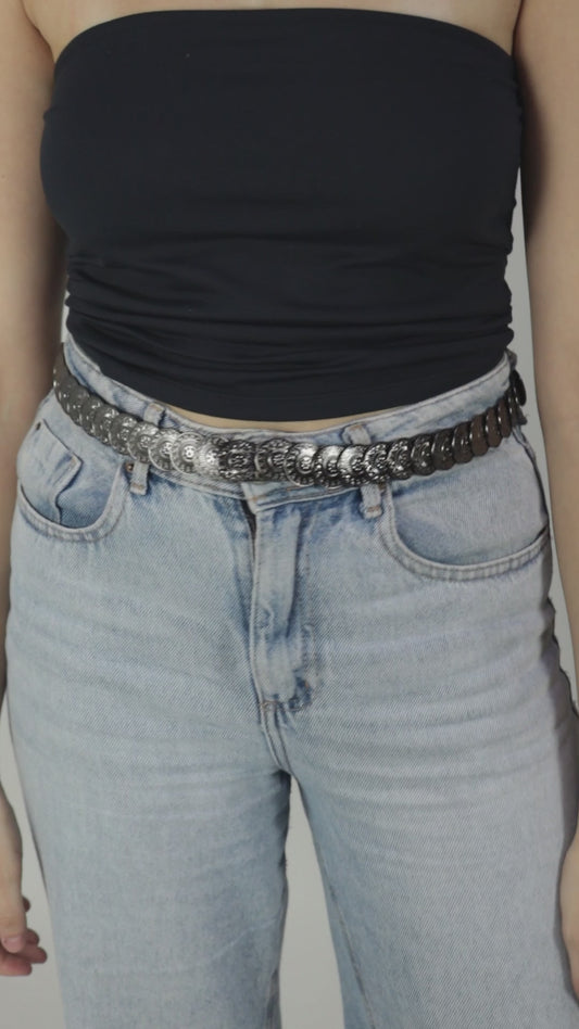 Cinto Feminino Moedas de Metal Preto