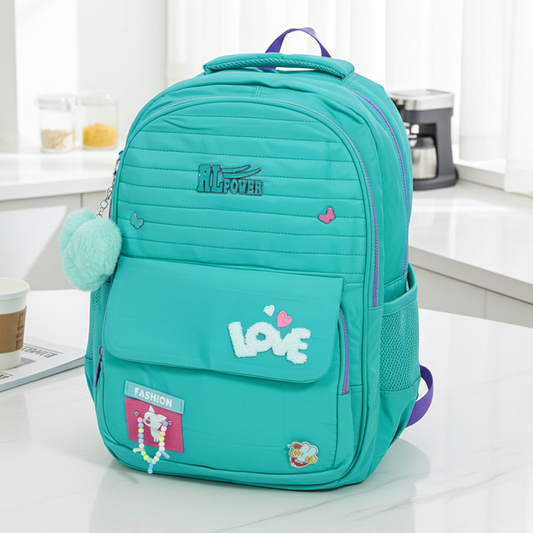 Mochila em Tecido com Detalhes Decorativos Azul