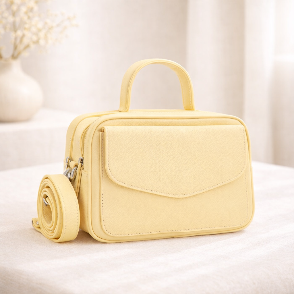Bolsa de Couro Legítimo Feminina Baú Amarelo