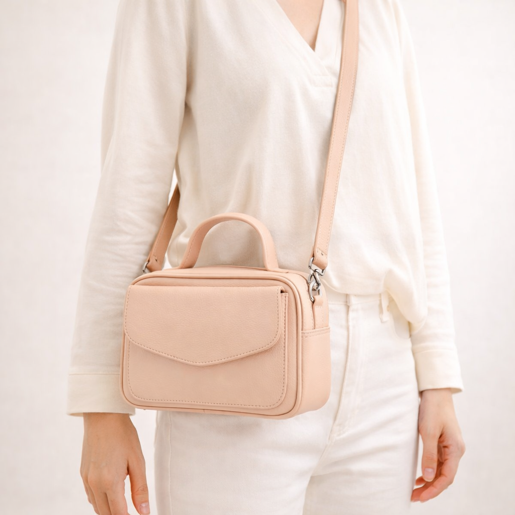 Bolsa de Couro Legítimo Feminina Baú Bege