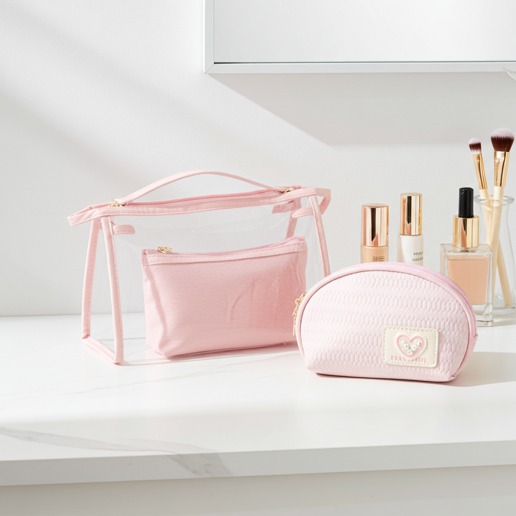 Kit de Nécessaire com 3 Peças Rosa