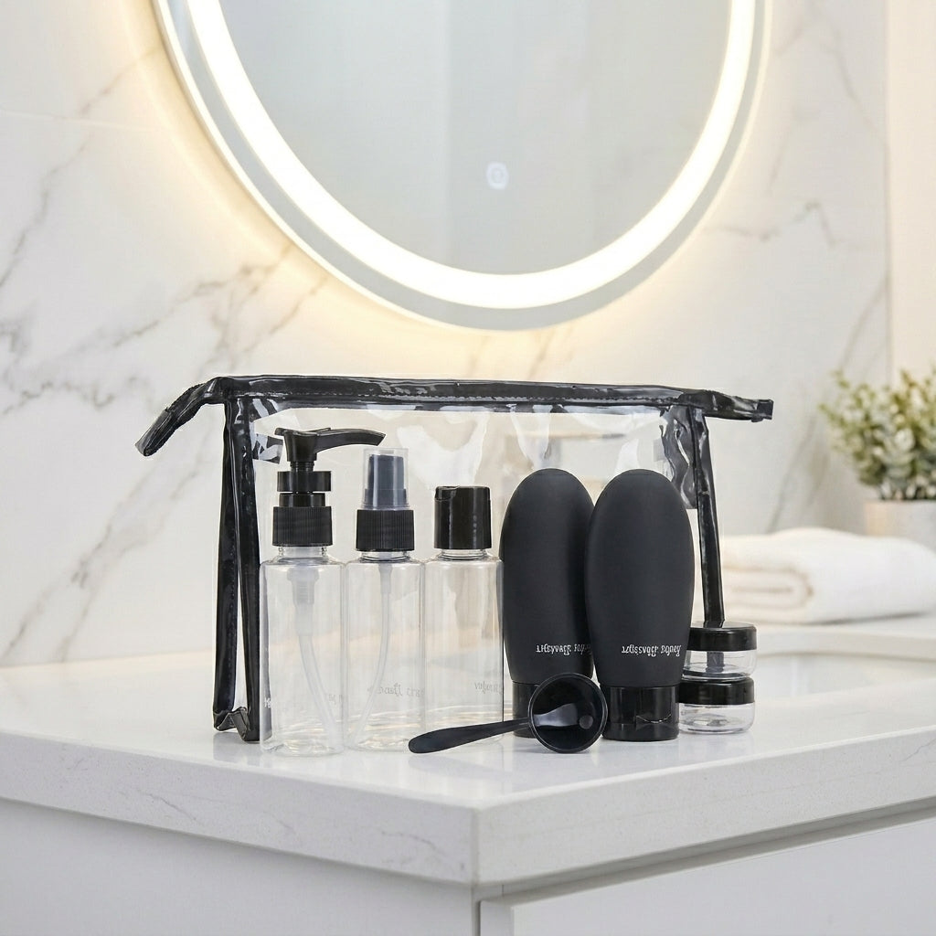 Kit de Nécessaire para Viagem com 7 Peças Preto