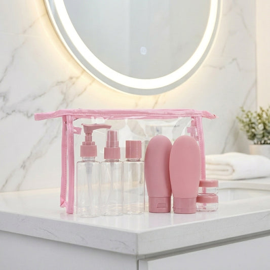 Kit de Nécessaire para Viagem com 7 Peças Rosa