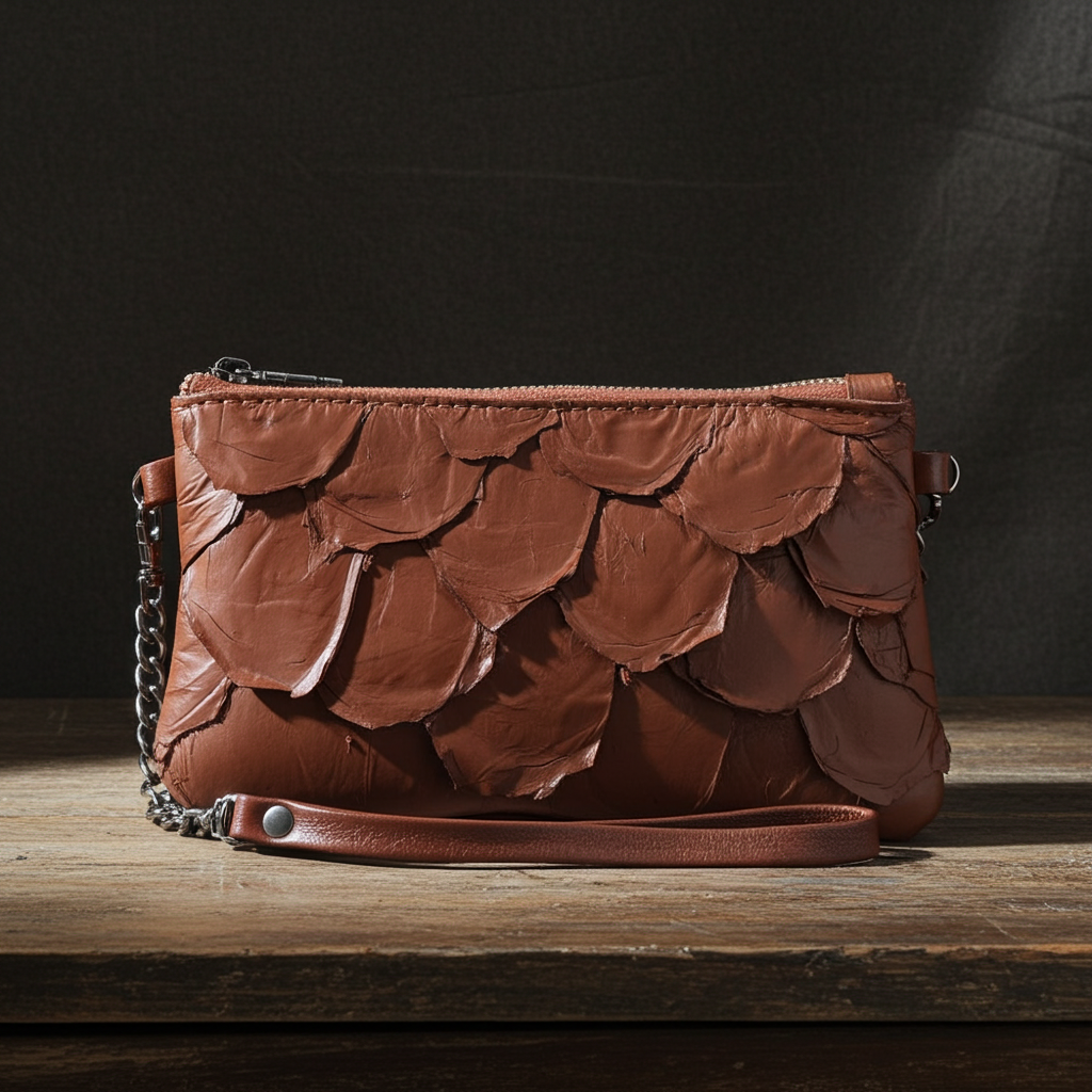 Bolsa Pequena em Couro Legítimo de Pirarucu Marrom