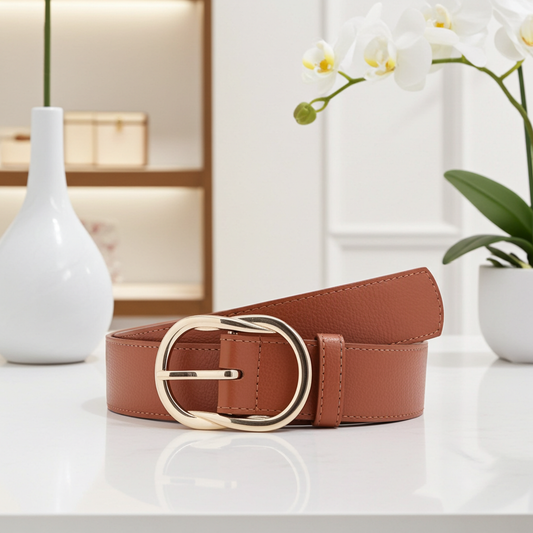 Cinto Feminino em Couro Caramelo